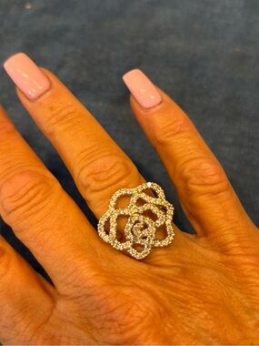 Swarovski Silver Crystal Openwork Rose Ring